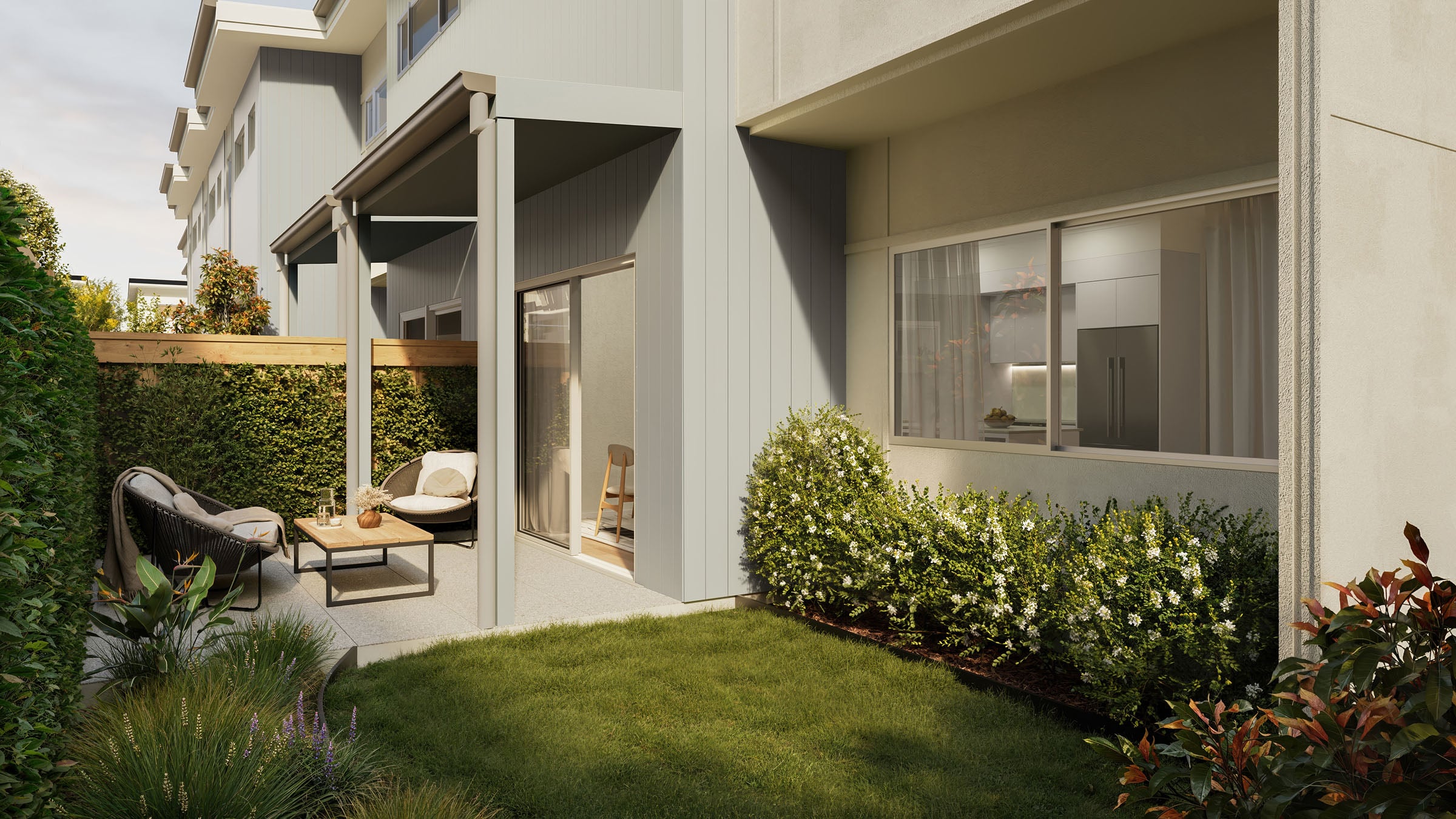 A private courtyard and garden at a Willowbrook townhome